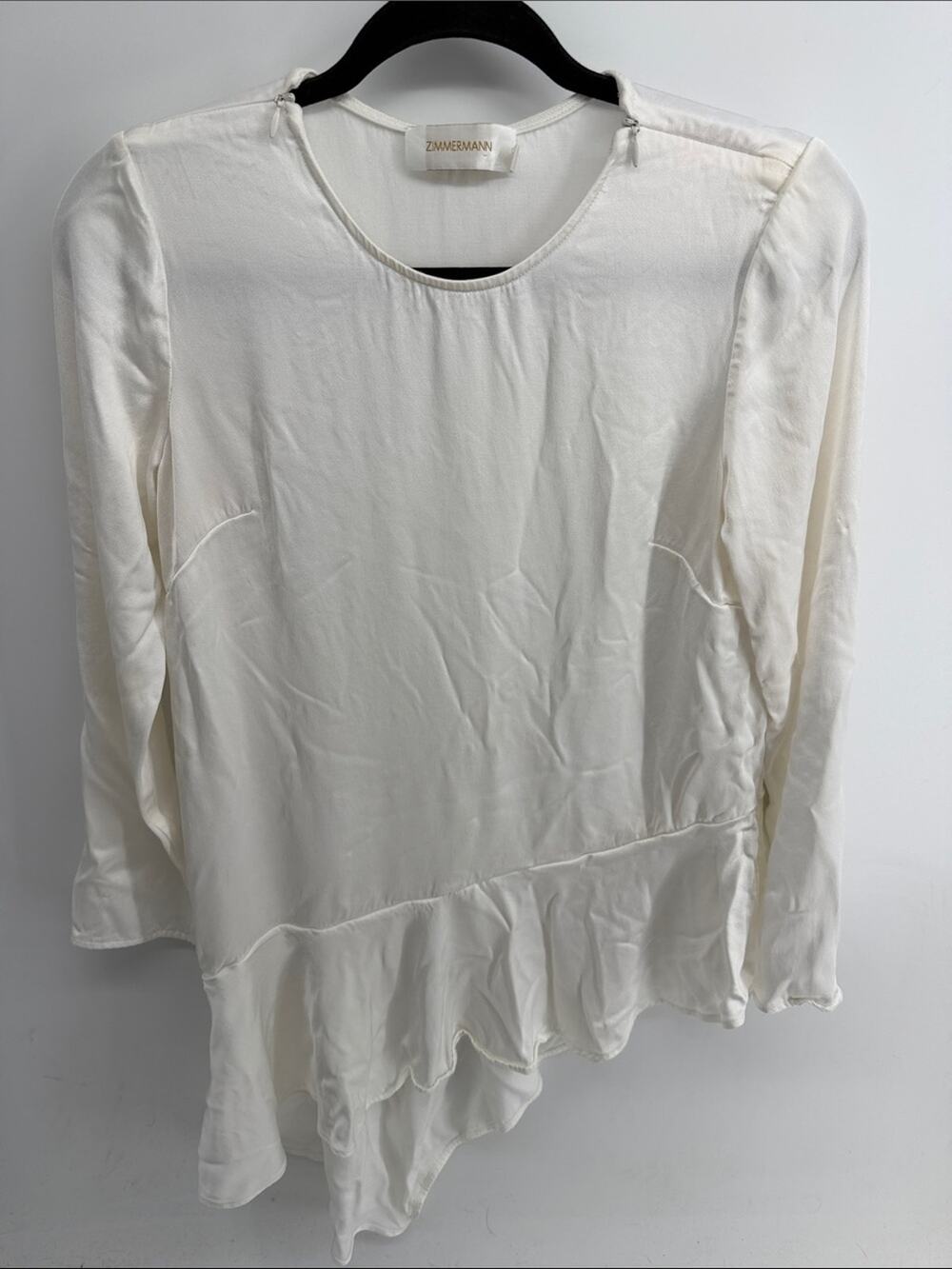 Zimmermann satin long sleeve assymetrical hem top sz 0